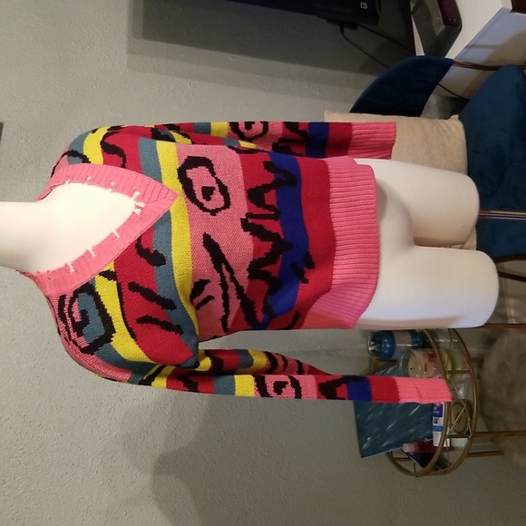 Trendy Threads Retro Multicolored Distressed Vneck Sweater NWT Sz. L - Picture 3 of 7